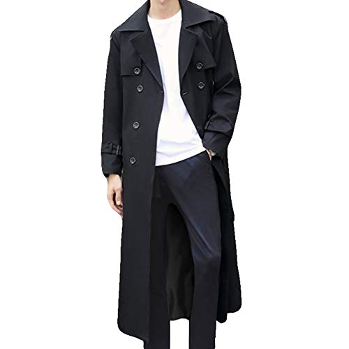 Pantete Men's Double Breasted Trench Coat Oversized Casual Windbreaker Lapel Long Jacket Overcoat