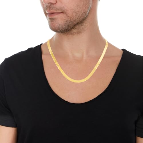 Floreo 14k Yellow Gold 6mm Solid Herringbone Chain Necklace 18 Inch