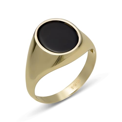10K Gold Men's Oval Black Onyx Signet Ring Solid Yellow Gold