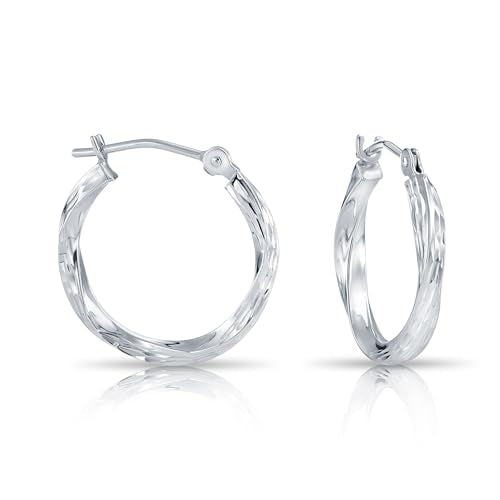 10K White Gold Diamond-Cut Twisted Round Hoop Earrings (16MM (0.65 INCH))