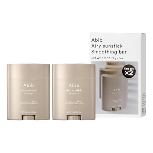 Abib Airy Sunstick Protection Bar DUO SPF50+ Broad Spectrum, Semi-Matte Sunscreen Stick for Oily & Combination Skin, No White Cast, Water-Resistant, Korean Sunscreen, 0.81 oz / 23 g, 2 Count