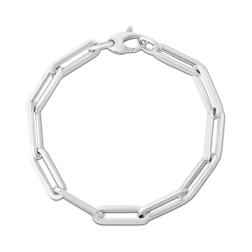 Floreo 14k White Gold 6mm Hollow Paperclip Link Chain Necklace and Bracelet Set - 18 Inch Necklace