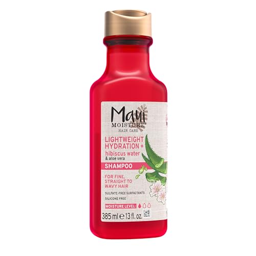 Maui Moisture Lightweight Hydration + Hibiscus Water Shampoo, Moisturizing Aloe Vera Shampoo Softens Curly Hair, Vegan & Sulfate-Free Surfactants, 13 Fl Oz