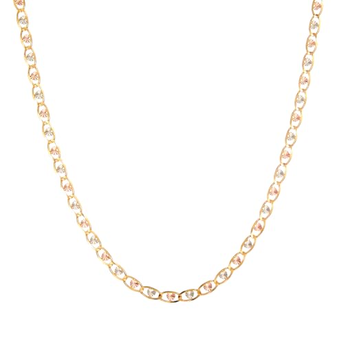14k Tri Color Gold 3mm Heart Star Diamond Cut Chain Bracelet with Lobster Claw Clasp - 7"