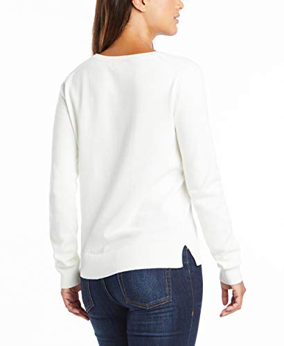Nautica womens Effortless J-class Long Sleeve 100% Cotton V-neck Sweater, Marshmallow, X-Small US