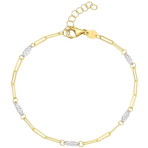 Floreo Italian 14k Two-Tone Gold 2.8mm Oval & Paperclip Link Charm Bracelet, 7.5 Inch