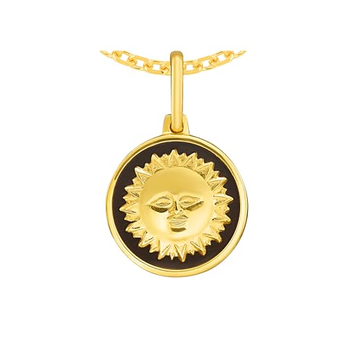 Floreo Italian 14k Yellow Gold 15mm Reversible Sun & Moon Medallion Charm Pendant with Necklace, 16-20 Inch