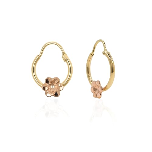 Hoberta Real Yellow10k Gold Hoop Earrings for Women And Mom| Lightweight Hoops Solid Jewelry for Hypoallergenic & sensitive ears Round Original 10 Karat for Christmas Gifts (Real 10K Yellow Gold Flower(12mm)