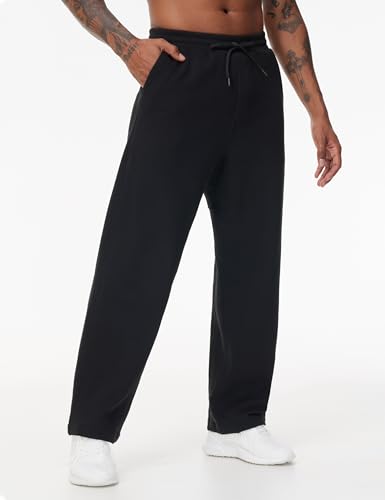 THE GYM PEOPLE Men's Baggy Fleece Workout Sweatpants with Pockets Drawstring Lounge Athletic Running Pants Black