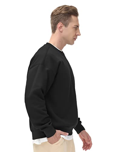 THE GYM PEOPLE Men's Fleece Crewneck Sweatshirt Thick Loose fit Soft Basic Pullover Sweatshirt(Black, X-Large)