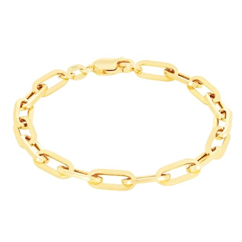Nuragold 10k Real Yellow Gold Paperclip Chain Cable Link Italian Bracelet - 3mm,7"