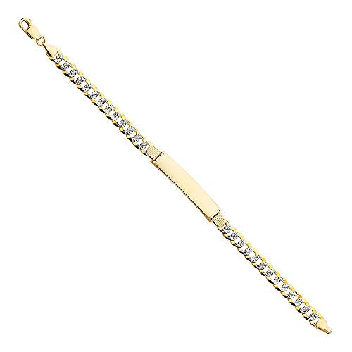 14k REAL Yellow Gold Men's Cuban White Pave ID Bracelet - 8.5"