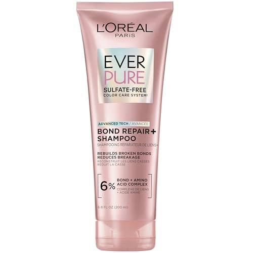 L'Oreal Paris Sulfate Free Bond Repair+ Shampoo, Hair Shampoo with Bond + Amino Acid Complex, Strengthens and Repairs Damaged or Color Treated Hair, EverPure, 6.8 Fl Oz (Packaging May Vary)