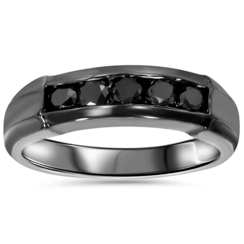 Pompeii 1/2ct Black Diamond Mens Wedding Band 10K Black Gold - Size 10.5