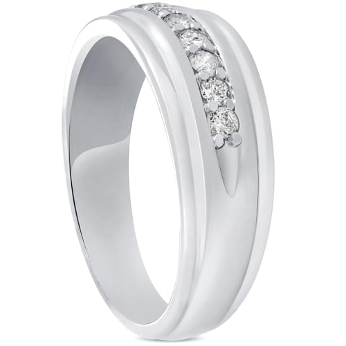 P3 POMPEII3 Pompeii Mens 1/4ct White Gold 7 Stone Diamond Ring 10k Polished Wedding Anniversary Band - Size 10