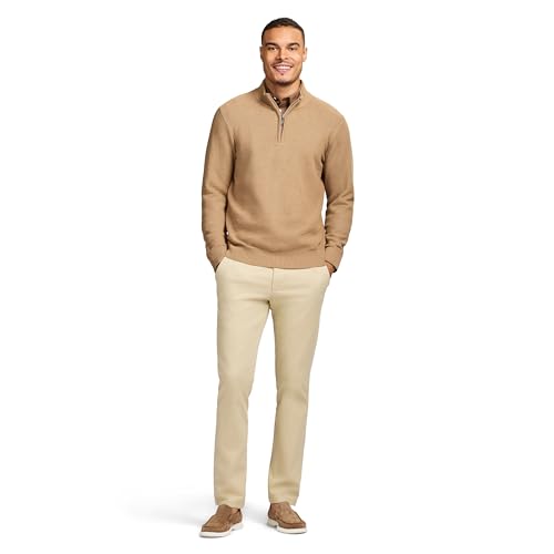 Izod Men's Luxury Classics Quarter Zip Sweater, Camel Heather Honeycomb, XX-Large