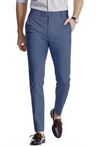 GINGTTO Mens Slim Fit Dress Pants Stretch Blue Tapered Skinny Slacks 32 (179–198 lbs)