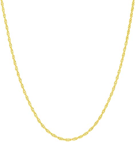 Italian Fashions 14K, 10K Yellow or White or Rose Solid Gold Cut 0.8 mm - 1.2 mm Rope Chain Necklace Thin & Strong - Lobster Claw or Spring Ring Clasp (0.9 MM 14.0 Inches 10K Yellow Gold Spring Ring)