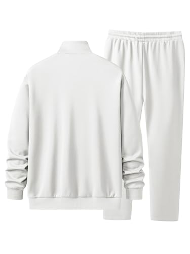 JMIERR Men's Sweatsuits Tracksuits 2 Piece Loungewear Sweat Suit Full Zip Jacket and Joggers Jogging Warm Up Sets Matching Sets Essentials Clothing, L, White
