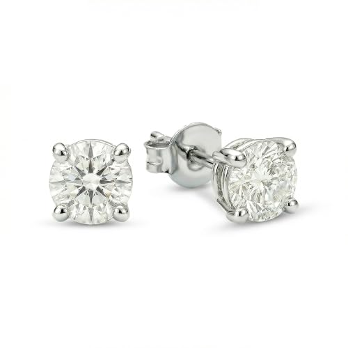 Natural Diamond Stud Earrings for Women in 14K Solid Gold (0.20-0.50 CTW) Round Brilliant, 4-Prong, Friction Backs (White Gold, 1 ct. tw.)