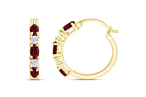 5 Stone Hoop Earrings for Women 1.50ctw Ruby & Natural Diamond 925Y Silver
