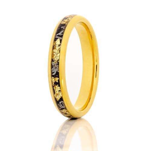 Gentlemen's Bands Gold Antler Men’s Tungsten Wedding Band 4mm Gold Ring with Deer Antler & Whiskey Barrel Wood Inlay | Rustic Comfort Fit Mens Ring | Unique Durable Wedding Band for Men