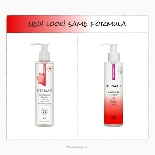 Derma E Anti-Wrinkle Cleanser – Anti-Aging Face Wash with Glycolic Acid and Vitamin A – Gentle Cleansing and Exfoliating Facial Wash Removes Makeup, Oil and Impurities, 6 oz