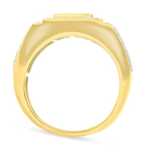 P3 POMPEII3 Pompeii Men's 1/4 CT. T.W. Diamond Micro Cluster Square Stepped Ring in 10K Yellow Gold - Size 11