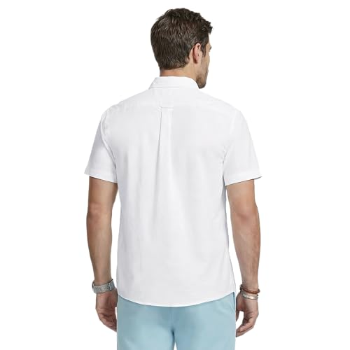 Izod Men's Luxury Classics Short Sleeve Solid Button Down Shirt, Bright White, X-Large