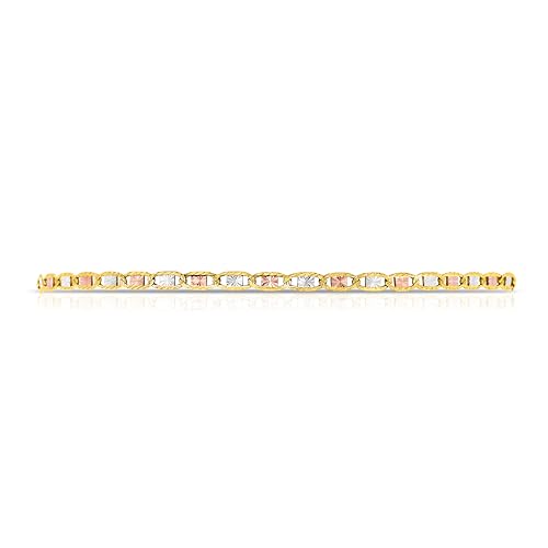 Floreo 14k Tri-Color Gold 2.5mm Solid Diamond Cut Valentino Chain Necklace 16 Inch