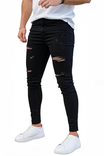 GINGTTO Black Ripped Jeans for Men Slim Fit Stretch Mens Skinny Jeans Elastic Waist 34×30