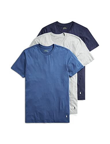 POLO RALPH LAUREN W/Wicking 3-Pack Crew Undershirts for Men Offers Cotton Fabric, Straight Hemline Andover Heather/Bali Blue/Cruise Navy LG One Size