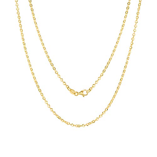 Nuragold 10k Real Yellow Gold Cable 2mm Rolo Circle LInk Chain Necklace - 18"