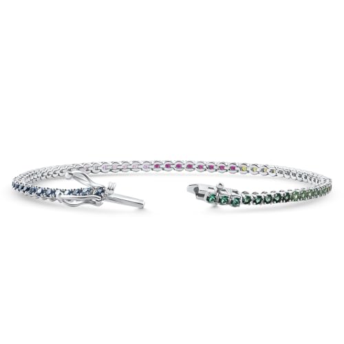 Pompeii 14k White Gold Ombre Round Cut Rainbow Women's Tennis Bracelet 7" - Size 7