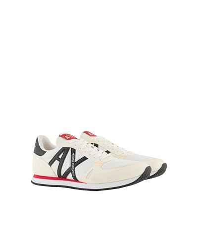A|X ARMANI EXCHANGE mens Lace Up Logo Sneaker, Optical White + Black, 9 US