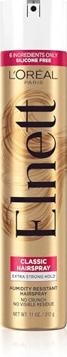 L'Oreal Paris Elnett Classic Hairspray, Suitable for Color Treated Hair, up to 72-Hour Extra Strong Hold Formula with Humidity Resistant Frizz Control, Hairspray with Soft, Brushable Finish, 11 oz