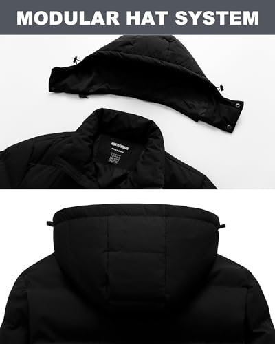CTFASHION Mens Winter Coats Long Bubble Jacket Quilted Puffer Jackets Warm Thick Insulated Windproof Outdoor Padded Parka Coat Hooded Waterproof Thicken Puffy Down Windbreaker Black L