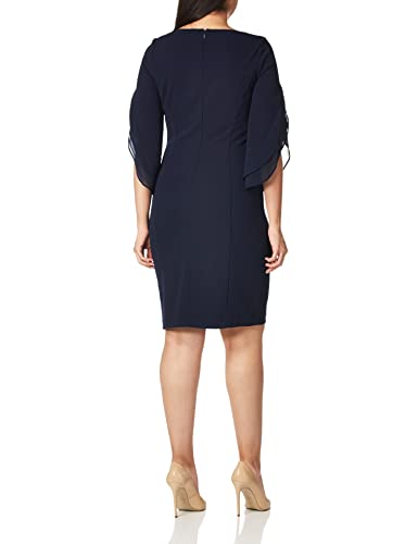 DKNY womens Sheath With 3/4 Chiffon Sleeve Dress, Navy, 10 US