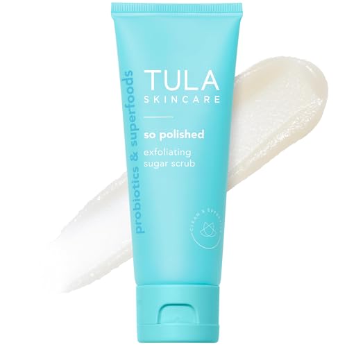 TULA Skincare So Polished Exfoliating Sugar Scrub, Face Scrub for Dullness & Uneven Texture with Prebiotic Extracts & Papaya Fruit Enzymes, 2.9 OZ