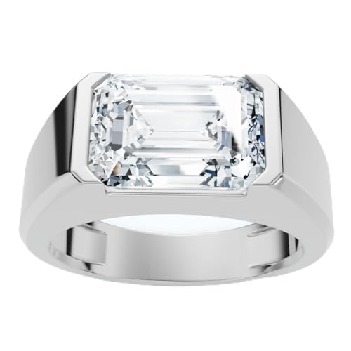 P3 POMPEII3 Pompeii Certified 3Ct Men's Emerald Cut Half Bezel Diamond Ring 14k Gold or Pt Lab Grown - Size 11.5 (F/G,VS1-VS2)