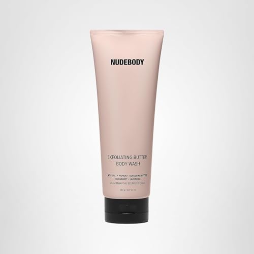 Nudestix Exfoliating Butter Body Wash – 3-in-1 Foaming Cleanser, Body Scrub & Skin Renewing Treatment with Salt, AHA/BHA & Tangerine Butter | Clean, Vegan & Scented with Lavender & Bergamot