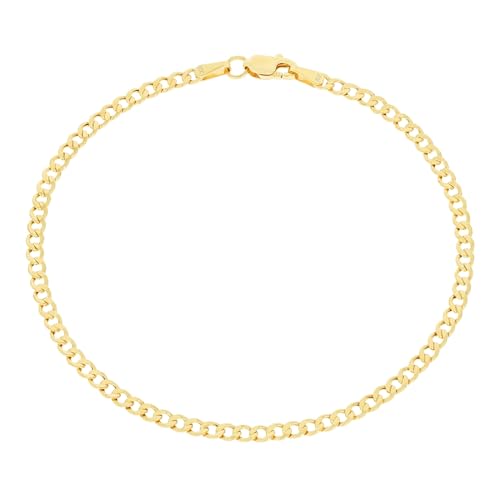 Nuragold 10K Real Yellow Gold Cuban Curb Link Chain Bracelet (2.5mm-7.5mm) - 7",2.5mm
