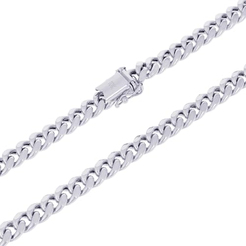Nuragold 10k Real White Gold Miami Cuban Link 6.5mm Chain Mens Bracelet - 8"