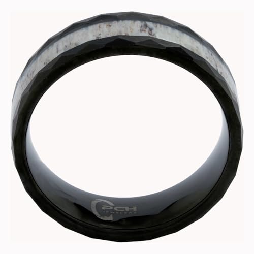 Deer Antler Ring in Black Tungsten Hammered Finish 8mm Comfort Fit Wedding Band (10)