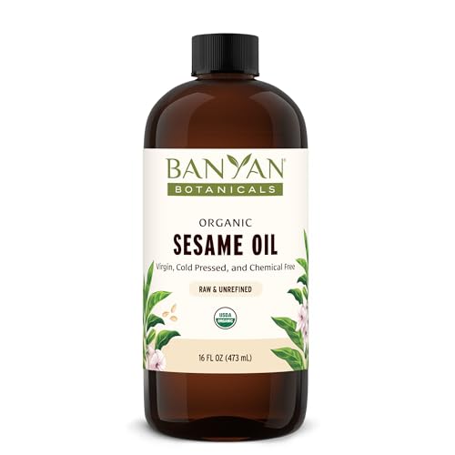 Banyan Botanicals Organic Unrefined Sesame Oil – Rich & Warming Ayurvedic Massage Oil for Body & Scalp – Traditional Abhyanga Oil for Deep Tissue Grounding & Recovery – 16 oz – USDA Organic
