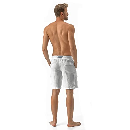 Vilebrequin Men Linen Bermuda Shorts Cargo Pockets, 6XL, White
