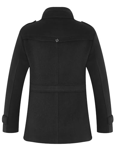 APTRO Men's Pea Coat Jacket Windbreaker Single Breasted Winter Coat 1108 Black L