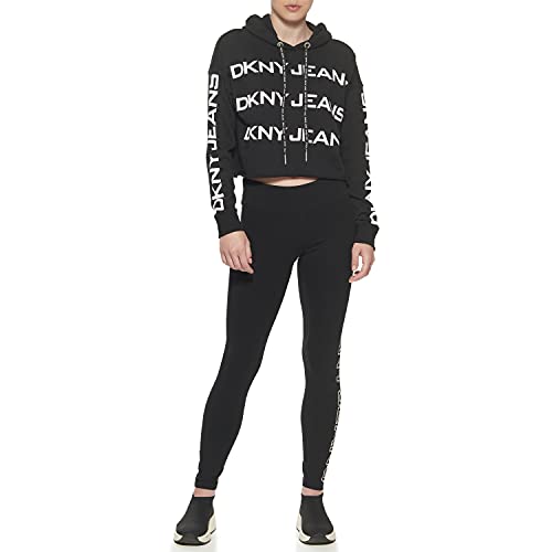 DKNY Jeans Women's Casual Mid Rise Logo Leggings, BLK/WHT, XL