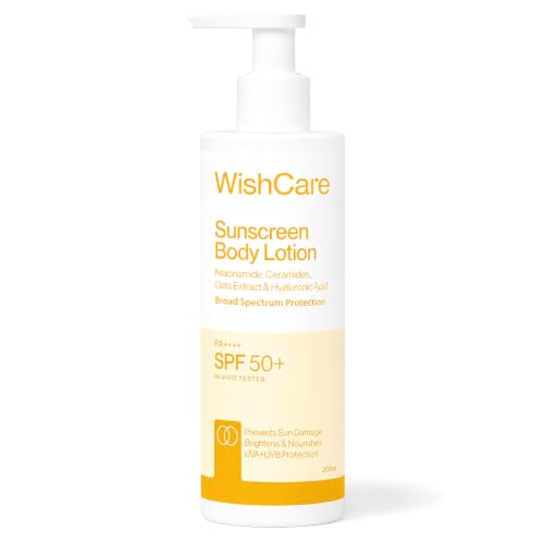 WishCare Sunscreen Body Lotion with SPF 50 PA+++ - Broad Spectrum UVA & UVB Protection, No White Cast, Enriched with Carrot Seed & Raspberry - Body Sunscreen Lotion 200ml (Indian Version)