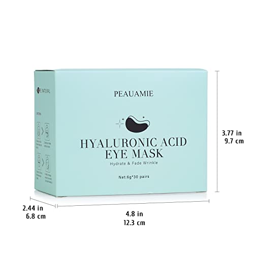 PEAUAMIE Under Eye Patchs Hyaluronic Acid Eye Mask for Dark Circles and Puffiness Wrinkle Eye Bags 30 Pairs
